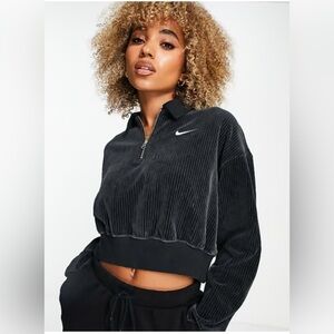 Nike cropped velour quarter zip sweatshirt in black